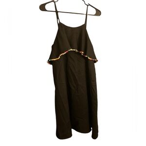 Black Spaghetti Strap Dress w/ Bright Colored Pom Poms - Size Medium